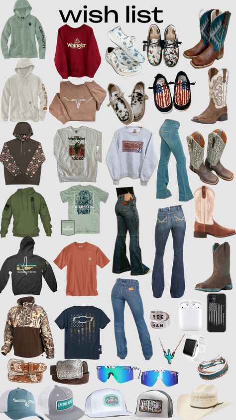 wish list #countryfit #huntingvibes Western Wardrobe Essentials, Western Girl Christmas List, Country Christmas Wish List, Country Christmas List Ideas, Western Christmas List, Country Girl Christmas List, Cute Western Outfits For School, Cowgirl Essentials, Athena Lee