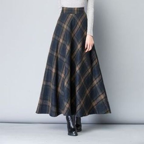 Lewwe - Maxi A-Line Skirt Female Fashion Casual, Long Skirt Winter, Maxi Skirt Fall, Empire Pattern, Plaid Dresses, Big Skirts, Tartan Skirt, Cottagecore Fashion, Skirt Maxi