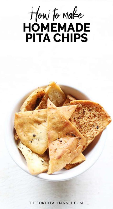 Homemade pita chips is a healthy snack. It is oven baked and seasoned with great spices. Looking for a tasty snack try this pita chips recipe. Visit thetortillachannel.com for the full recipe and video #thetortillachannel #pitachips #ovenbakedpitachips #bakedpitachips #chips Gluten Free Pita Chips, Pita Chips Recipe, Gluten Free Pita, Baked Pita Chips, Homemade Pita Chips, Homemade Pita, Pita Recipes, Vegan Snack Recipes, Tortilla Recipe