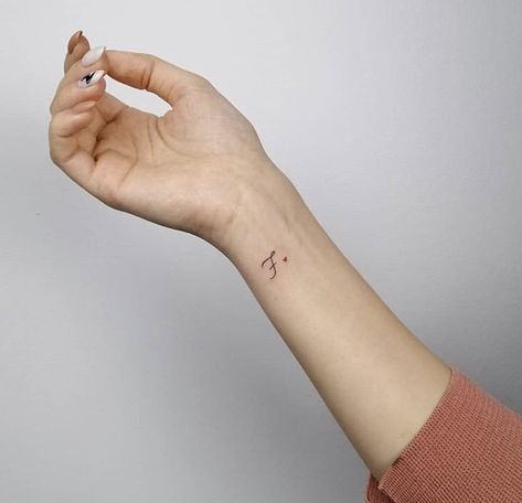 J Minimalist Tattoo, Small Wrist Initial Tattoo, Small Initial Tattoo Ideas Letters Fonts, J Wrist Tattoo, Initial Wrist Tattoos For Women, Letter F Tattoo Ideas, F Initial Tattoo, F Letter Tattoo, F Tattoo Letter Initial