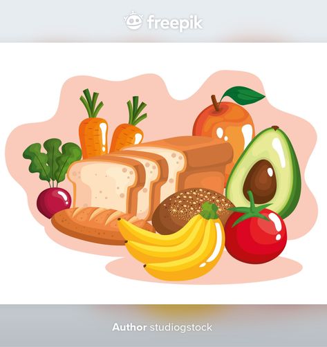 Vegetables with fruits and healthy food | Premium Vector #Freepik #vector #food #menu #nature #cartoon Healthy Food Drawing For Kids, Healthy Food Pics, Healthy Food Cartoon, Vector Vegetables, Food Animation, Nature Cartoon, Mikasa Anime, Bridesmaids Nails, Carbohydrates Food