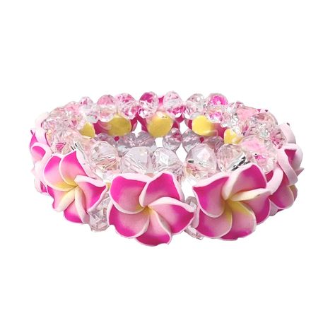 Gyaru Fashion Tropical, Gyaru Bracelet, Plumeria Accessories, Hibiscus Accessories, Plumeria Jewelry, 2000s Accessories, Tropical Accessories, Pink Plumeria, Hawaiian Bracelets