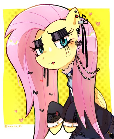 Goth Fluttershy, Green Day Songs, Background Clothes, Lidded Eyes, Gothic Characters, Gothic Hair, Pony Creator, Mlp Fan Art, My Little Pony Drawing