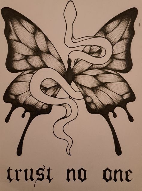 Butterfly And Snake Drawing, Butterfly Snake Tattoo Design, Butterfly And Snake Tattoo Design, Snake And Butterfly Tattoos For Women, Butterfly With Snake Tattoo, Butterfly Snake Drawing, Snake Butterfly Drawing, Gothic Butterfly Drawing, Pen Butterfly Drawing