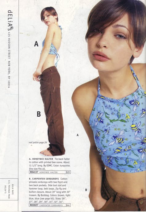 2000s Fashion, Early 2000s, A Woman, Tank Top, Magazine, Flowers, Pants, Blue, White