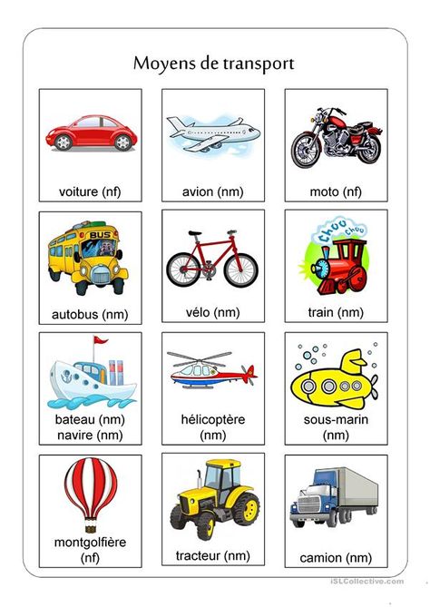 Moyens de transport - Français Fle Powerpoints Elementary School Activities, Transportation Activities, French Alphabet, School Age Activities, French Flashcards, Basic French Words, Teaching Geography, French Worksheets, French Teaching Resources