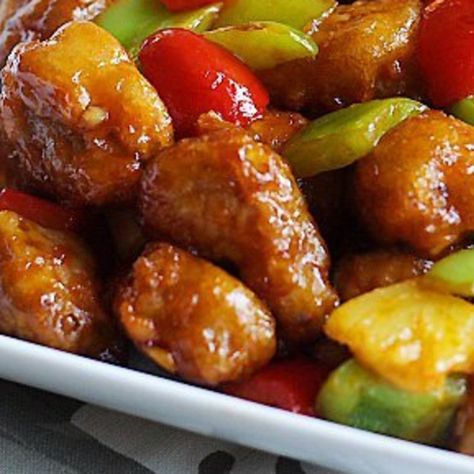 Sweet & Sour Pork Recipe  Delicious Recipe.  | Just A Pinch Recipes Sweet Sour Pork Recipe, Sweet N Sour Pork Recipe, Sweet And Sour Recipes, Healthy Pork, Mapo Tofu, God Mat, Chinese Dishes, Idee Pasto Sano, Pork Dishes