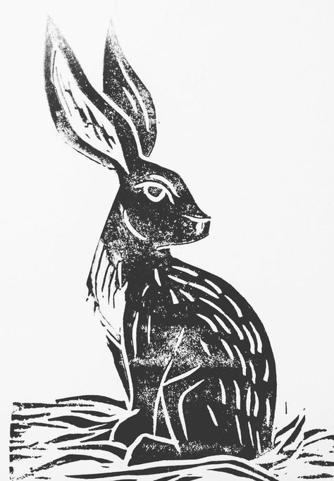 Hare Illustration, Doodle Paint, Linoleum Print, Lino Art, Rabbit Illustration, Riso Print, Linocut Art, Shorebirds, Rabbit Art