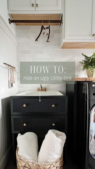 Laundry Room Sink Cabinet The Home Depot, Small Laundry Room Utility Sink, Laundry Room Built In Utility Sink, Laundry Basin Ideas, How To Make A Small Laundry Room Functional, Laundry Room Budget Makeover, Bathroom Sink Cover Diy, Laundry Room Design On A Budget, Diy Laundry Room Sink Cabinet