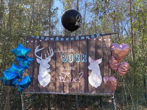 Deer Hunting Gender Reveal, Bow Hunting Gender Reveal Ideas, Buck Doe Gender Reveal, Gender Reveal Buck Or Doe Ideas, Gender Reveal Deer Theme, Gender Reveal Ideas Hunting, Hunting Gender Reveal Ideas For Party, Gender Reveal For Hunters, Outdoorsy Gender Reveal