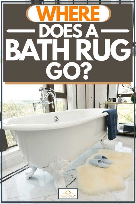 Where Does A Bath Rug Go? Article by HomeDecorBliss.com #HomeDecorBliss #HDB #home #decor Big Bathroom Rug Ideas, Half Bath Rugs Ideas, How To Place Bathroom Rugs, Bathroom Rug Placement Master Bath, Master Bath Rugs Placement, Small Bathroom Rug Placement, Rugs In Bathroom Ideas, Large Bathroom Rug Ideas, Bath Rugs Ideas