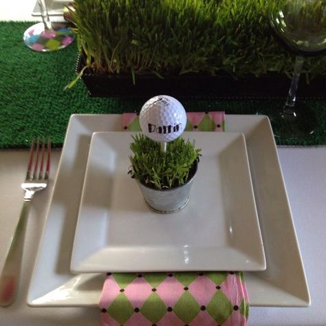 Golf Favors, Golf Centerpieces, Dinner Party Place Cards, Golf Theme Party, Golf Workout, Golf Party Decorations, Golf Events, Golf Wedding, Golf Diy