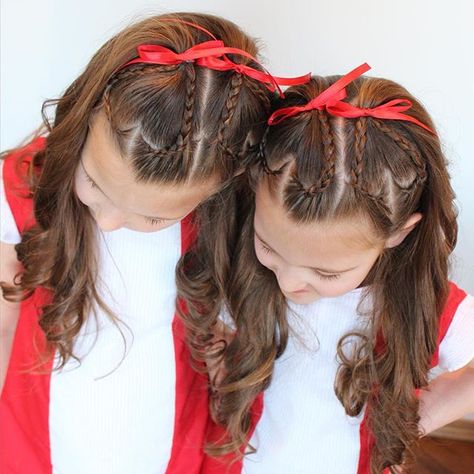 I meant to get this up yesterday but this is the ❤️ hair (double hearts) my girls wore on Valentine's Day to church.   I made their dresses and N had a coordinating one. But she had a headband since her hair isn't quite braid able yet. 😉 Pull Through, Musical Theatre, Girls Wear, Half Up, Kids Hairstyles, Her Hair, My Girl, Chelsea, Musical