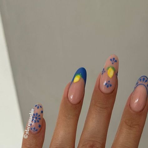 Blue And Yellow Summer Nails, Nails Lemon, Lemon Nails, Cerulean Blue, June 16, Instagram Summer, Blue Nails, My Nails, Summer Nails