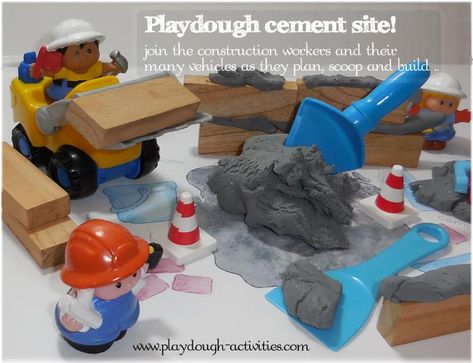 Playdough cement and building block construction site Construction Playdough, Clay Activities, Clay Activity, Block Building, Construction Games, Playdough Activities, Pole Buildings, Cement Mixers, Building Activities