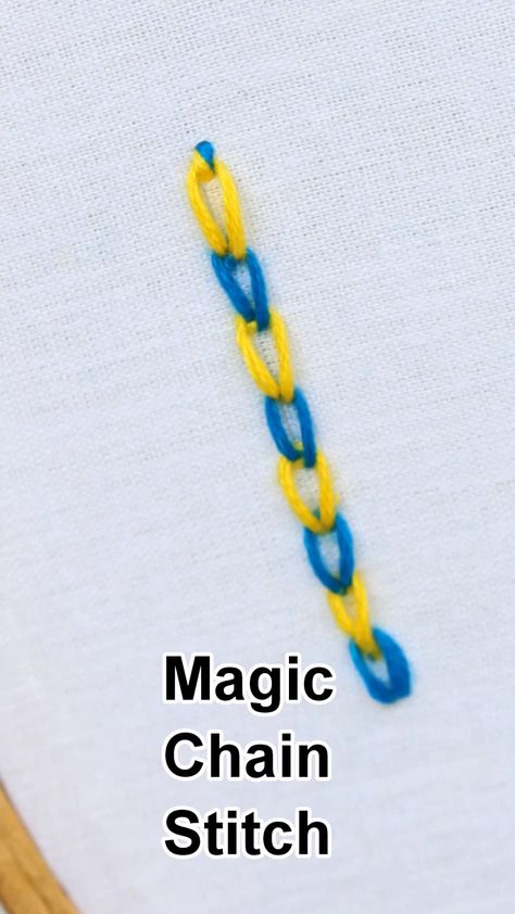 Learn how to make a magic chain stitch in #handembroidery #embroiderystitches #embroidery Magic Chain Stitch, Chain Embroidery, Sulaman Pita, Projek Menjahit, Hand Embroidery Videos, Basic Embroidery Stitches, Embroidery Stitches Tutorial, Embroidery Videos, Pola Sulam