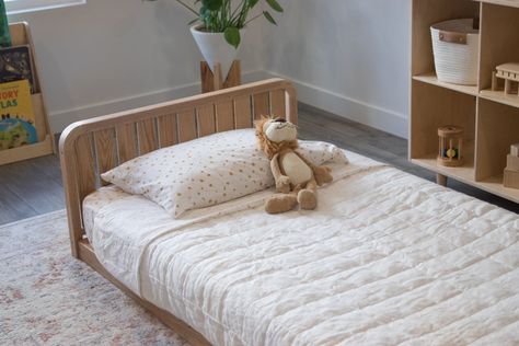 Interior Design Inspo Low Floor Bed, Wooden Toddler Bed, Bed Handles, Room Sharing, Low Profile Bed Frame, Toddler Bedroom Ideas, Kid's Bed, Bed Frame Ideas, Bed Wooden