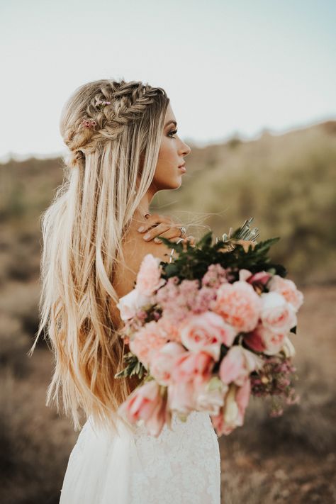 30 Bridal Hairstyles to Swoon Over - Style - Modern Salon Bridal Hair Half Up, Blonde Wedding Hair, Blonde Bride, Bride Crown, Boho Wedding Hair, Fairy Hair, Wedding Hairstyles Updo, Wedding Hairstyles For Long Hair, Half Up Hair