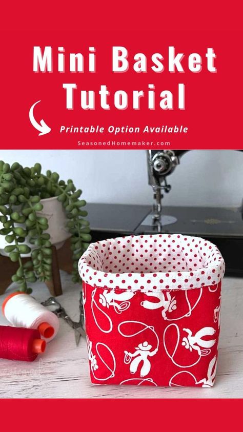 This Mini Fabric Basket Tutorial will help you kick sewing clutter to the curb. They're the perfect way to tidy up your sewing space. Quilted Crafts, Basket Sewing Pattern, Fabric Basket Tutorial, Mini Basket, Fusible Fleece, Flower Baskets, Fabric Basket, Sewing Space, Sewing Tutorials Free