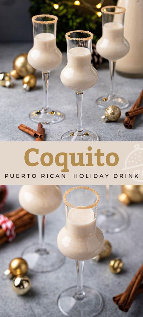 Coquito Latte, Cocito Drink Recipe, Traditional Christmas Drinks, Coquito Drink, Puerto Rican Coquito, Coquito Recipe, Christmas Punch Recipes, Coconut Shavings, Puerto Rico Food