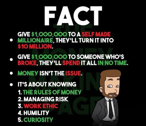 Facts about money Money Facts, Self Made Millionaire, Digital Marketer, Work Ethic, About Money, Self Motivation, Facts About, Digital Marketing, Turn Ons