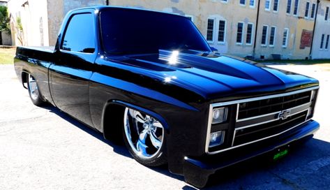 blacked out 1985 chevrolet c10 custom truck 1985 Chevy C10, Truck Chevy, Custom Wheels Trucks, Custom Truck Parts, Custom Lifted Trucks, Lowrider Trucks, Dropped Trucks, Dually Trucks, C10 Chevy Truck