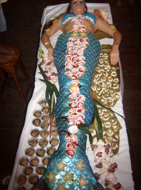 Mermaid party sushi  http://www.flickr.com/photos/brandipaige/5736123376/ Sushi Mermaid, Mermaid Sushi, Meat Animals, Unique Bathroom Tiles, Contemporary Drawer Pulls, Birthday Party Under The Sea, Essex Green, San Pedro Belize, Rain Head