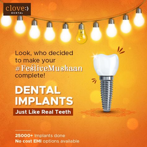 Platforms - Facebook, Instagram, Twitter, LinkedIn, YouTube, Pinterest Any celebration is incomplete without bright #smiles and delicious food. Don’t let a missing tooth create a gap in your #festivities. Indulge in delicacies with Dental Implants by Clove Dental, kyunki aapki #FestiveMuskaan ke liye hum hain na. Clove Dental, Missing Tooth, Missing Teeth, Dental Implants, Facebook Instagram, Delicious Food, Gap, Festival, Make It Yourself