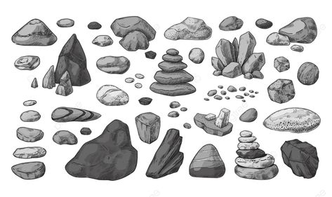 How To Draw A Rock, Rock Tattoo Nature, Boulder Tattoo, Stone Sketch, Rock Sketch, Rock Doodles, Volcano Drawing, Rock Illustration, Rock Drawing