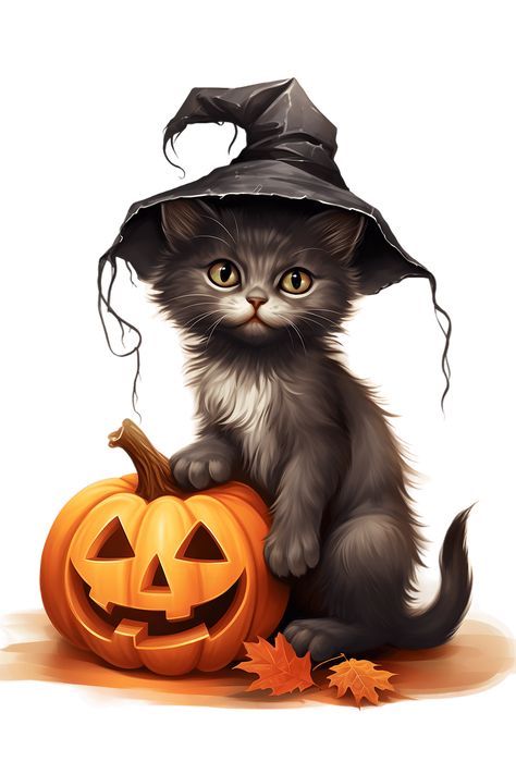 Witch Cat Art, Beauty Clipart, Clipart Aesthetic, Cats And Pumpkins, Strašidelný Halloween, Black And White Hair, Happy Halloween Pictures, Photo Halloween, Image Halloween