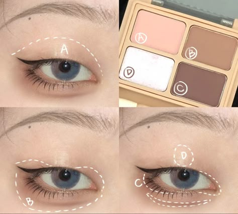 Monolid Eyeshadow Tutorials, Chinese Monolid Makeup, Douyin Makeup Monolid, Monolid Eye Makeup, Monolid Makeup, Makeup Life Hacks, Gyaru Makeup, Makeup Pictorial, Chinese Makeup