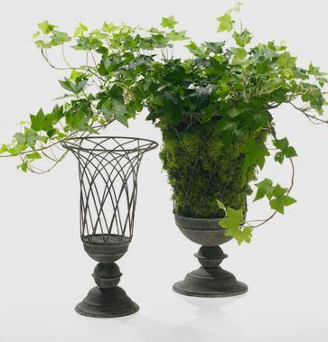 Wire Vase Decor, Metal Urn Planter, Media Cabinetry, Urn Centerpiece, Ivy Decor, Wire Vase, Fake Moss, Garden Urns, French Open