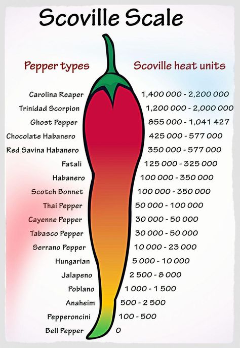 A Scoville Heat Scale For Measuring ... Hot Pepper Chart, Pepper Chart, Spicy Food Recipe, Pablano Pepper, Pepper Scale, Dips Board, Temperature Conversion Chart, Buffalo Hot Sauce, Kimchi Recipes