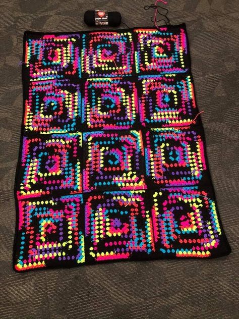 Black And Rainbow Crochet Blanket, Colourful Blanket, Neon Crochet, Granny Stripe Crochet, Crochet Blanket Rainbow, Crocheted Afghans, Crochet Dreams, Zigzag Stitch, Colorful Blanket