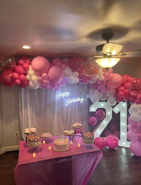 #birthdayparty #aesthetic #birthdaygirl 17 Th Birthday Ideas, 21st Theme Party Ideas, Birthday Ideas 17, Pink Birthday Decor, Pink Sleepover, 20th Birthday Ideas, Hotel Birthday Parties, Hotel Birthday, Pink Birthday Decorations