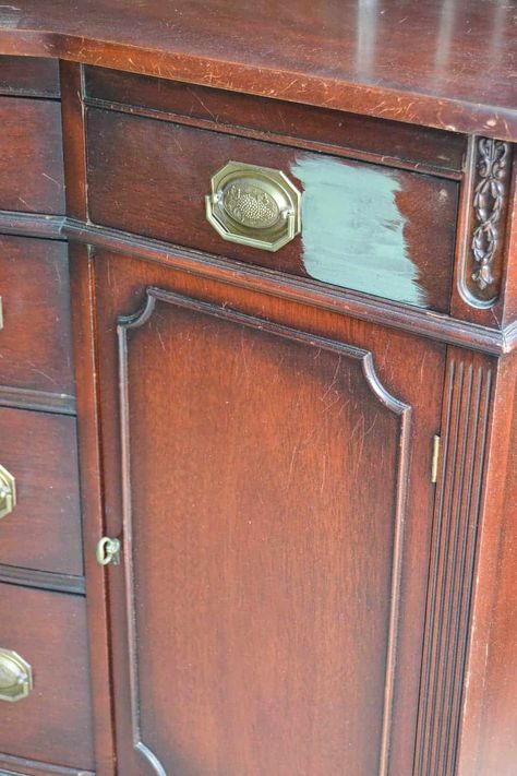 Painted Buffet Makeover - Have an old buffet you would like to make over? Check out this DIY Buffet Makeover With Paint from My Creative Days. Mahogany Buffet Makeover, Chalk Paint Buffet Ideas, Buffet Redo Before After, Buffet Table Redo Diy Projects, Restored Buffet Cabinet, Painting A Buffet Cabinet, Buffett Redo Antique Buffet, Repurposed Buffet Cabinet, Buffet Cabinet Diy