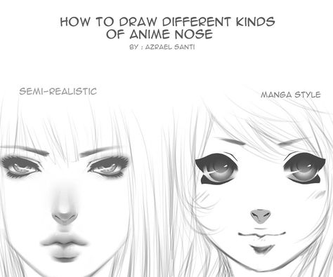 Different kinds of anime nose by Azrael Santi Anime Noses Tutorial, Nose Drawing Tutorial Digital, Anime Nose Tutorial, How Draw Nose, Anime Nose Sketch, How To Draw Anime Nose, Anime Nose Reference, Nose Art Reference, Draw Anime Nose