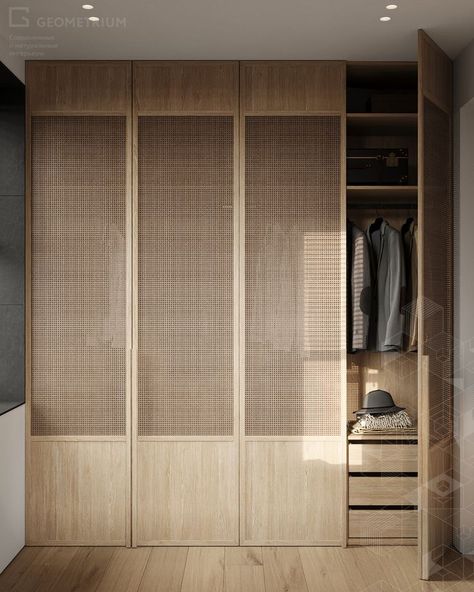 Japandi Bedroom Closet Ideas, Japandi Built In Wardrobe, Japandi Closet Doors, Japandi Walk In Wardrobe, Japandi Bedroom Storage, Japandi Bedroom Door, Japandi Closet Design, Japandi Windows, Japandi Walk In Closet