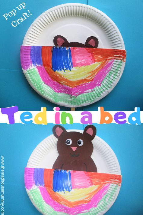 This pop up ted in a bed paper plate craft is a fun and simple craft for kids. Each one turns out different, making it great for individuals or groups! #kidscraft #preschool Bear Crafts Preschool, Sleepover Crafts, Bears Preschool, Paper Plate Animals, Teddy Bear Crafts, Teddy Bear Day, Storytime Crafts, Paper Plate Crafts For Kids, Dinosaur Crafts