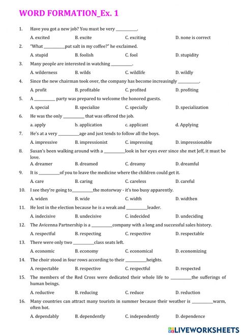 6th Grade Worksheets, Word Formation, 1 Worksheet, Confusing Words, Word Form, English As A Second Language (esl), English Idioms, English As A Second Language, Classy Dress Outfits