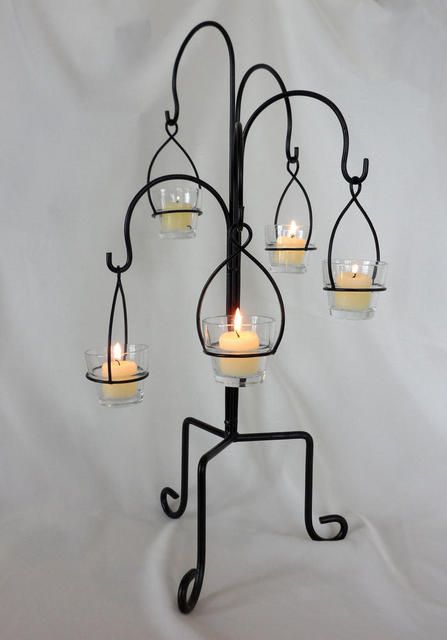 New Hanging Votive Candle Stand | Elite Events Rental Rod Iron Decor, Votive Candle Stand, Inside Plants Decor, Wall Hanging Candle Holders, Diy Wedding Centerpieces, Diy Wedding Reception, Wrought Iron Candle Holders, Long Tables, Iron Candle Holders