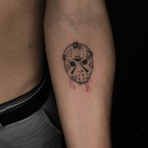 Jason Vorhees Tattoo, Jason Mask Tattoo, Mens Body Tattoos, Cowboy Tattoos, Jason Mask, Hand And Finger Tattoos, Cute Hand Tattoos, 13 Tattoos, X Tattoo