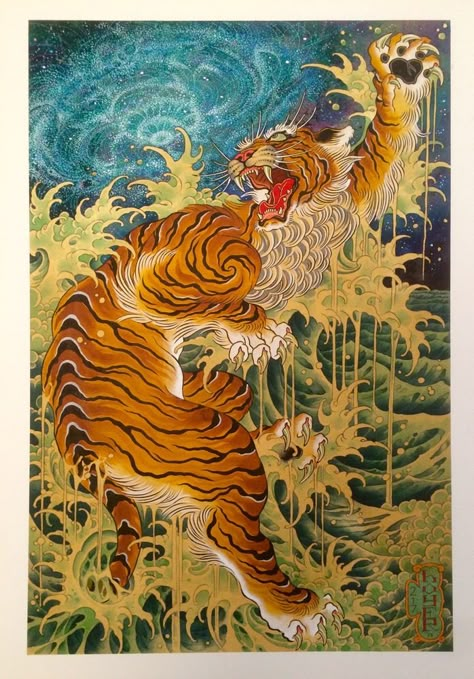 Timothy Hoyer https://www.instagram.com/timothyhoyer/ http://www.threehourspastmidnight.bigcartel.com/ Japanese Tiger Tattoo, Japanese Tiger, Japanese Art Prints, Traditional Japanese Art, Tattoo Reference, Japanese Tattoos, Japanese Tattoo Art, Tiger Art, Japanese Embroidery