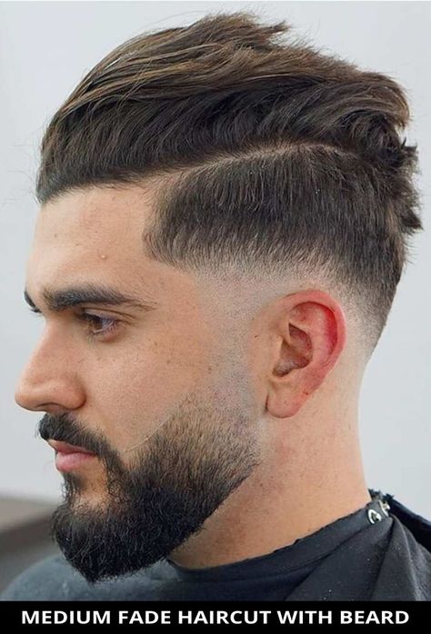 Cut your hair into this flattering medium fade haircut with beard if you need a fresh cut! Learn more about this look and see the rest of the 22 fantastic beard fade haircuts you'll see this year. // Photo Credit: @nik_hairdesign on Instagram Fade Haircut With Beard, Faded Beard Styles, Best Fade Haircuts, High Skin Fade, Drop Fade Haircut, Drop Fade, Low Fade Haircut, Beard Styles Short, Beard Haircut