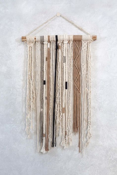 Raw Macrame Wall Hanging by Master Artisans of Yucatan | Wool+Clay Macrame Interior, Diy Wall Hanging Yarn, Boho Macrame Wall Hanging, Antler Wall, Yarn Wall Art, Yarn Wall Hanging, Feather Wall, Macrame Patterns Tutorials, Boho Macrame