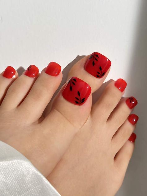 Red Toes With Design, Valentines Day Toe Nails Pedicures, Big Toe Nail Designs, Easy Pedicure Designs, Ideas De Pedicure, Red Toe Nail Designs, Red Toe Nails, Pedicure Rosa, Toenail Ideas