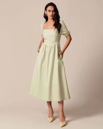 Women's Clothing: Shop the Latest Trends & Fashion | RIHOAS Midi Graduation Dress Classy, Cocktail Dress Midsize, Light Green Dresses, Sage Midi Dress, Team Branding, Light Green Dress, Short Sleeve Midi Dress, Green Square, Green Dresses