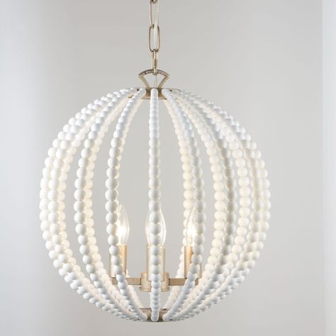 Dakota Fields Boho Wood Beaded Pendant Light Candle Style Globe Chandelier White Finishing For Bedroom, Kitchen Island, Gril Room 4-Light Beaded Pendant Light, Decorative Ceiling Lights, Beach House Living Room, White Chandelier, Globe Chandelier, Drum Pendant, Candle Styling, Globe Pendant, Light Candle