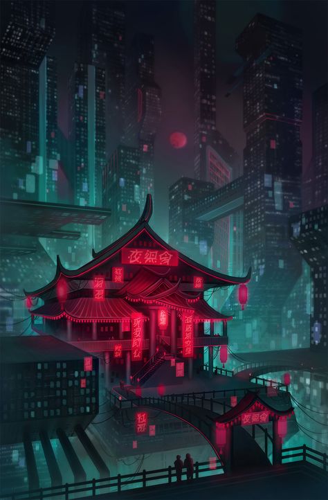 Night city by MorranArt on DeviantArt Shanghai Night, Fantasy Scenery, Anime City, Freedom Love, Illustration Portrait, Location Inspiration, City Background, City Drawing, Dark City