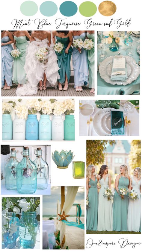 Turquoise, Dusty Blue and Green Wedding Color Palette Spring Turquoise Wedding, Light Turquoise Wedding Theme, Sage Green And Turquoise Wedding, Teal And Aqua Wedding, Ocean Teal Wedding Colors, Sapphire And Aquamarine Wedding Theme, Aqua Beach Wedding, Wedding Color Palette Turquoise, Spring Wedding Colors Turquoise